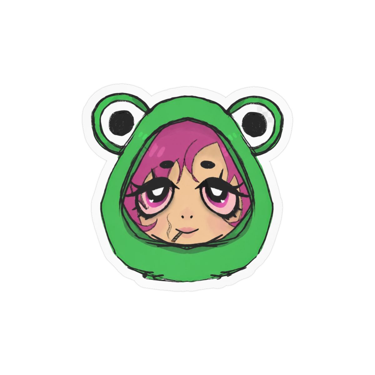 Cute Frog Girl Sticker | Adorable Vinyl Decal - alternate angle 3, merchandise