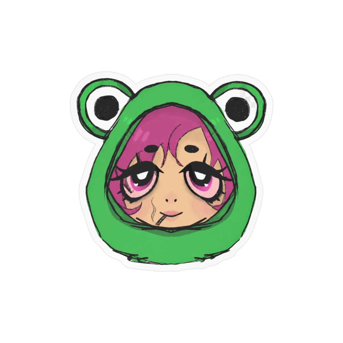 Cute Frog Girl Sticker | Adorable Vinyl Decal - alternate angle 2, merchandise