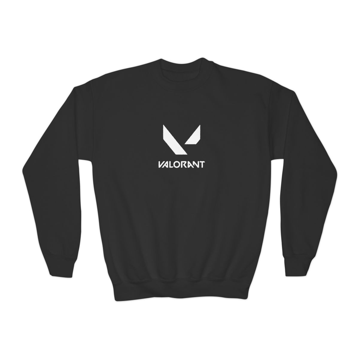 Dark green Hoodies featuring the word "VALORANT" and a white logo. The logo is a stylized V-shape. The Hoodies is folded on a woven, circular mat (Kids) - Official Accessories merchandise